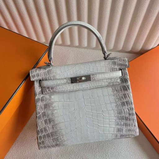 Kelly Mat Porosus timsah Himalaya Gümüş Donanım 25 cm Tam El Yapımı Phw