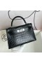 Mini Kelly Mat Timsah Timsah Ck89 Siyah Gümüş Donanım 19 cm Tam El Yapımı