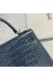 Kelly parlak timsah N7 Koyu mavi Gümüş Donanım Phw 25 cm Tam El Yapımı