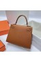 Kelly Epsom Ck37 Altın Kahverengi Gümüş Donanım 25 cm Tam El Yapımı