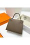 Kelly Epsom Ck18 Etoupe Gri Gümüş Donanım Phw 25 cm Tam El Yapımı