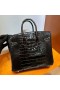 Birkin parlak Timsah timsah Ck89 Siyah Altın Donanım 25 cm Tam El Yapımı Ghw