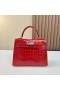 Kelly Parlak Timsah Timsah Ck95 Ferrari kırmızı Gümüş Donanım 25 cm Tam El Yapımı Phw