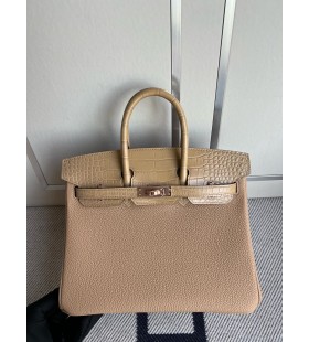 Birkin Dokunmatik Ãay renk Mat timsah Altın Donanım GHW 25 cm Tam El Yapımı