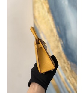 Mini kelly ll Epsom 9D Amber sarı Altın Donanım GHW 19 cm Tam El Yapımı