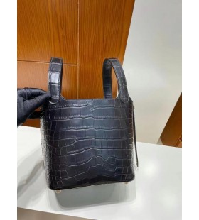 Picotin Mat timsah Ck89 Siyah Altın Donanım 18cm Tam El Yapımı