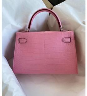 Mini Kelly mat timsah 5P sakura pembe g&Atilde;&frac14;m&Atilde;&frac14;&Aring; donan&Auml;&plusmn;m 19cm tam el yap&Auml;&plusmn;m&Auml;&plusmn;