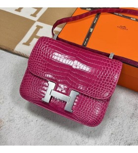 Constance Parlak Porosus 5j Gül pembe Gümüş Donanım Phw 24 cm Tam El Yapımı