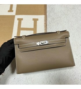 Mini Kelly PoÅŸet Swift Ck18 Etoupe Gri GÃ¼mÃ¼ÅŸ DonanÄ±m 22 cm Tam El YapÄ±mÄ±