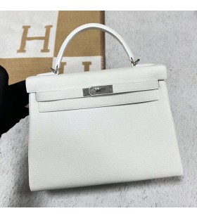 Kelly Togo 01 Saf beyaz Gümüş Donanım 32 cm Tam El Yapımı