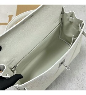 Kelly Togo 01 Saf beyaz Gümüş Donanım 32 cm Tam El Yapımı