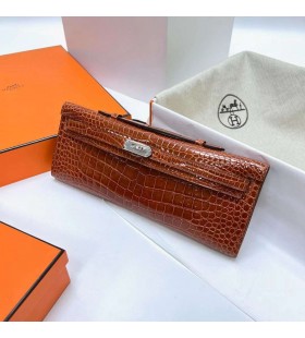 Kelly kesim parlak porosus timsah Ck31 Bal kahverengi G&Atilde;&frac14;m&Atilde;&frac14;&Aring; Donan&Auml;&plusmn;m 31 cm Tam El Yap&Auml;&plusmn;m&Auml;&plusmn;