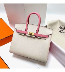 Birkin Sellier Epsom Ck10 Kremsi Beyaz ve 1Q Pembe Altın Donanım Mghw 25cm Tam El Yapımı