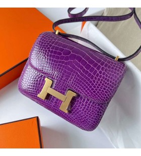 Un Constance Parlak Timsah Timsah 9 W Derin Mor Altın Donanım Ghw 18 cm Tam El Yapımı