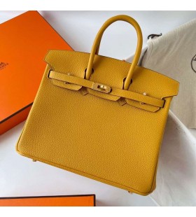 Birkin Togo 9D Amber sarı Altın Donanım 25 cm Ghw Tam El Yapımı