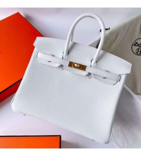 Birkin Clemence TC 01 Saf Beyaz & 9R Limon sarı Altın Donanım 25 cm Bghw Tam El Yapımı