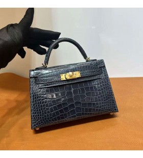 mini Kelly parlak timsah timsah 8X BaltÄ±k mavi AltÄ±n DonanÄ±m 19cm Tam El YapÄ±mÄ± Ghw