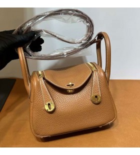 Mini Lindy Clemence Ck37 Altın Kahverengi Altın Donanım 19 cm Tam El Yapımı Ghw