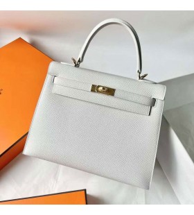 Kelly Epsom 01 Saf Beyaz Altın Donanım 25cm Tam El Yapımı Ghw