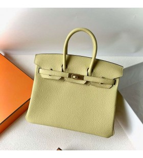 Birkin Togo 1Z Açık Sarı Altın Donanım 25cm Tam El Yapımı Ghw