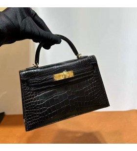 Mini Kelly Mat Timsah timsah Ck89 Siyah Alt&Auml;&plusmn;n Donan&Auml;&plusmn;m 19 cm Tam El Yap&Auml;&plusmn;m&Auml;&plusmn; Ghw