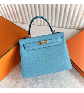 Kelly Epsom 7N Åeker Mavi Altın Donanım 25cm Tam El Yapımı Ghw