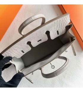 Birkin Dokunmatik Togo & Mat Timsah Timsah 8L Buz Beyaz GümüŠDonanım 25 cm Tam El Yapımı Phw