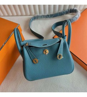 Mini Lindy Clemence Ck75 Denim mavi Altın Donanım 19 cm Tam El Yapımı Ghw