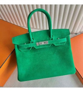 Ãantalar Birkin Süet 6W Nane yeÅili GümüŠDonanım 30cm Tam El Yapımı Phw