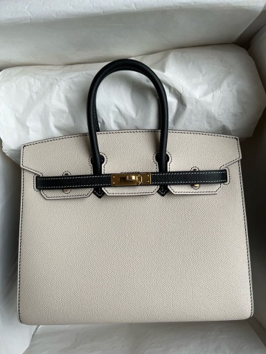 Birkin sellier epsom Cremoso blanco & Negro con Oro de Hardware GHW 25cm Completo hecho a Mano