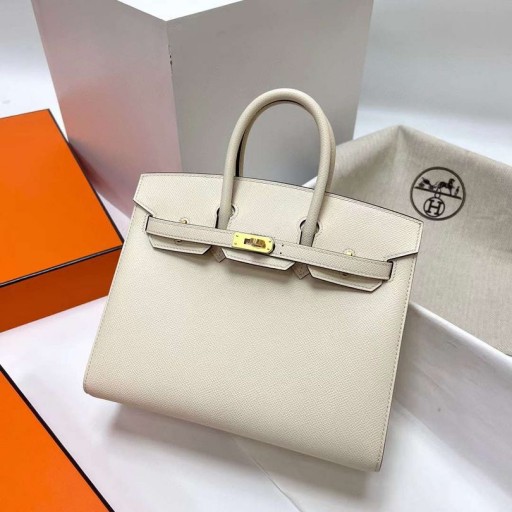 Birkin Sellier Epsom I2 Blanco Cremoso Hardware de Oro Ghw 25cm Completo hecho a Mano