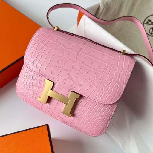 Constanza Mate de Cocodrilo Cocodrilo 3T sakura rosa de Oro de Hardware Ghw 18cm Completo hecho a Mano