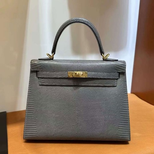 Kelly Lagarto 84 Gris Profundo el Hardware de Oro 25cm Completo hecho a Mano Ghw