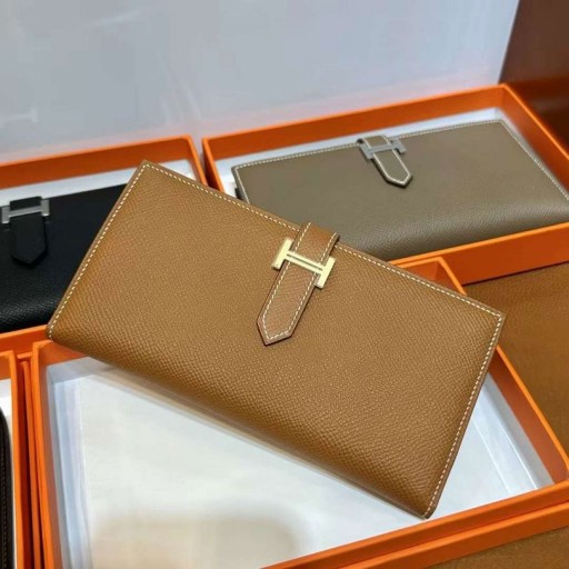 Bearn 208 Larga Cartera De Epsom Ck37 Marrón De Oro De Oro De Hardware Completo Hecho A Mano Ghw