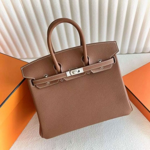 Birkin Togo Ck37 Marrón de Oro de Plata de Hardware 25cm Completo hecho a Mano Phw