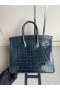 Birkin de Cocodrilo brillante azul índigo de Plata de Hardware PHW 25cm Completo hecho a Mano