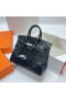 Birkin brillante de cocodrilo cocodrilo ck76 Profundo Azul de Plata de Hardware Phw 25cm Completo hecho a Mano
