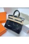 Birkin brillante de cocodrilo cocodrilo ck76 Profundo Azul de Plata de Hardware Phw 25cm Completo hecho a Mano