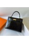 Kelly Brillante de Cocodrilo Cocodrilo Ck89 Negro Hardware de Oro 25cm Completo hecho a Mano Ghw
