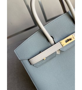 Birkin sellier epsom Hielo azul & blanco Cremoso Hardware de Oro 25cm Completo hecho a Mano