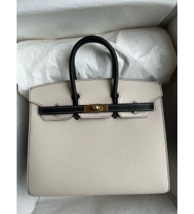 Birkin sellier epsom Cremoso blanco & Negro con Oro de Hardware GHW 25cm Completo hecho a Mano