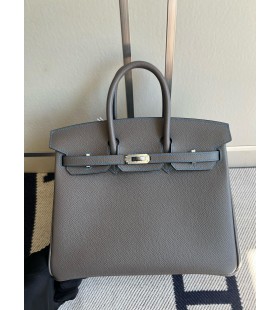 Birkin Epsom 8F Etain gris & zafiro Plata de Hardware PHW 25cm Completo hecho a Mano