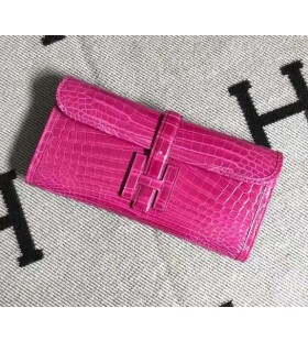 jige brillante cocodrilo Mate rojo de la Rosa cartera 29cm Completo hecho a Mano