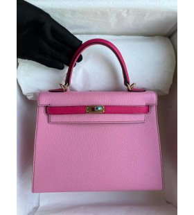 Kelly Chevre 5P sakura pink & E5 rojo de la Rosa de Oro de Hardware 25cm Completo hecho a Mano