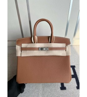 Birkin Togo Ck37 marrón de Oro de Plata de Hardware 25cm Completo hecho a Mano