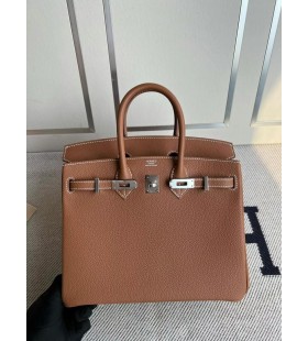 Birkin Togo Ck37 marrón de Oro de Plata de Hardware 25cm Completo hecho a Mano
