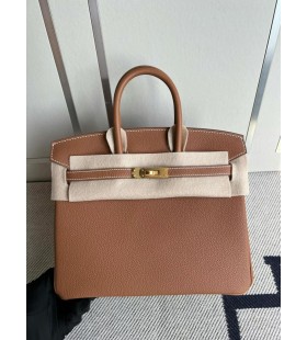 Birkin Togo Ck37 marrón de Oro de Oro de Hardware 25cm Completo hecho a Mano