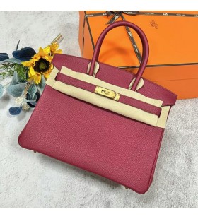 Birkin Togo K1 rojo granate Oro de Hardware 30cm Completo hecho a Mano