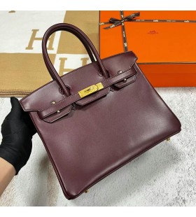 Birkin Boxcalf Ck57 rojo Burdeos Hardware de Oro Ghw 30cm Completo hecho a Mano