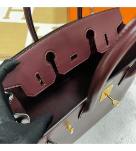 Birkin Boxcalf Ck57 rojo Burdeos Hardware de Oro Ghw 30cm Completo hecho a Mano